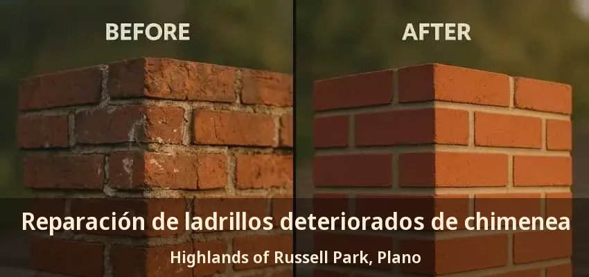 Reparación de ladrillos deteriorados de chimenea Highlands of Russell Park, Plano - TX